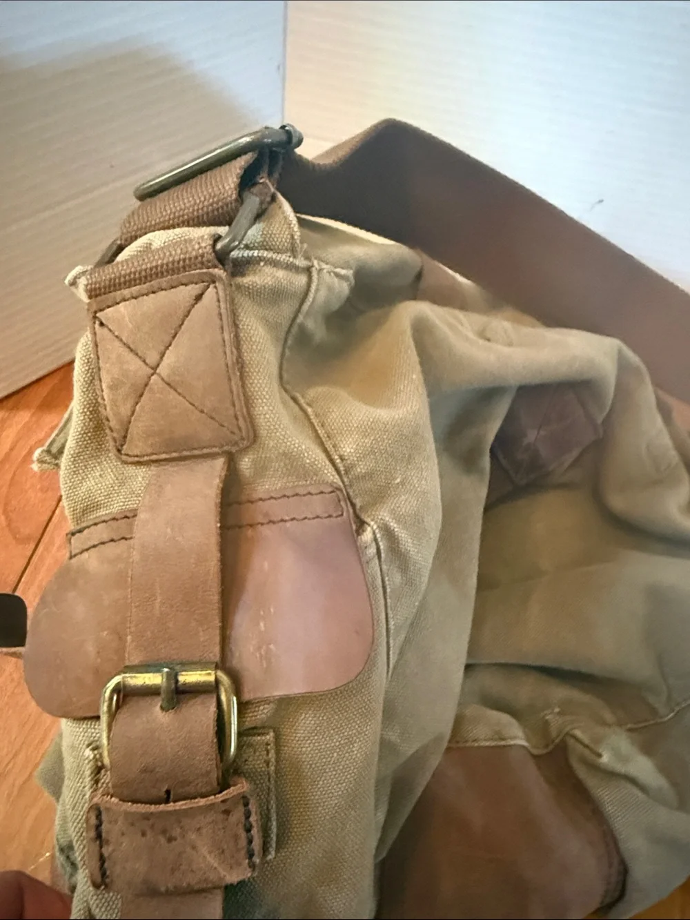 Kattee Leather trim Canvas Messenger bag camera bag laptop bag olive army green